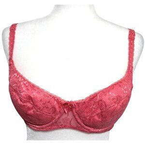 Adonna Bra 36 C Dream Maker Push Up Hot‎ Pink Lace Underwire Adjustable Straps